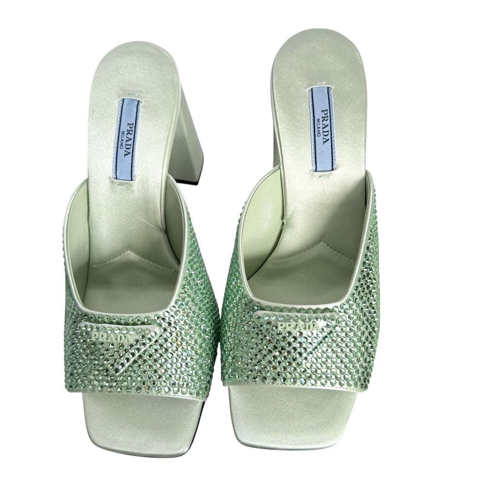 Prada 1XX642 Satin Crystal Embellished Acqua Slide Heel Sandals, 36.5 - Picture 7 of 16